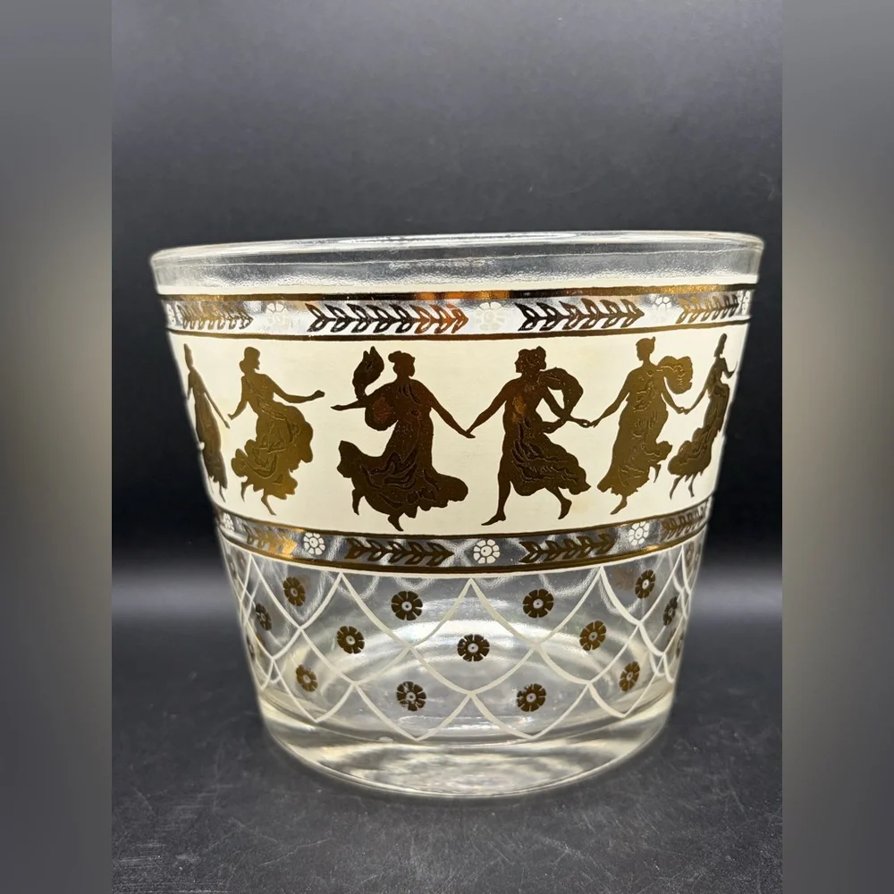 MCM Mid Century Modern Vintage Dancing Gold Grecian Women & Men Glass Ice Bucket